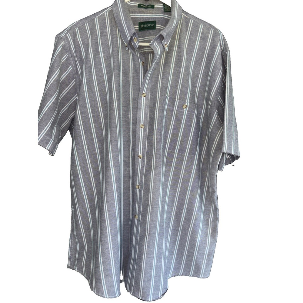 Manhattan Men's Button Down Short Sleeve Striped Shirt XL Wrinkle Free